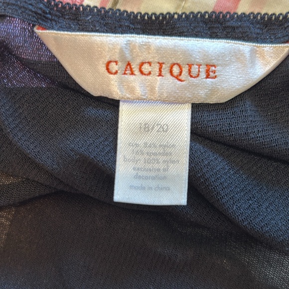 Cacique Black Sheer Lace Lingerie Nighty Woman 18/20 Bow Front Lettuce Hem Slip - Picture 9 of 12